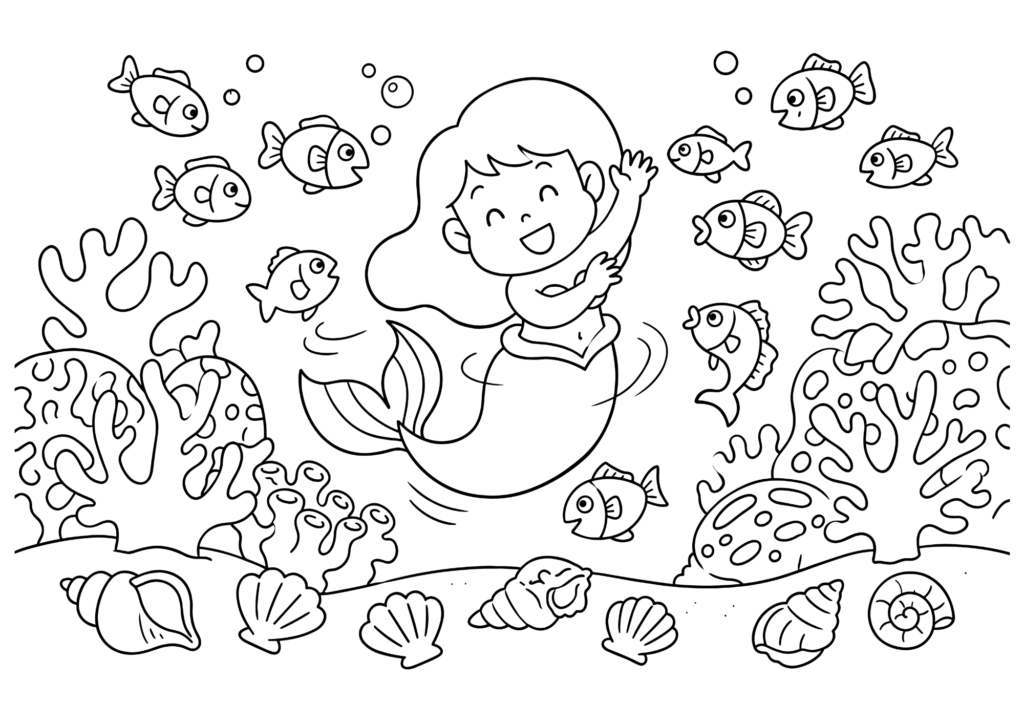 人魚 白黒 無料印刷用