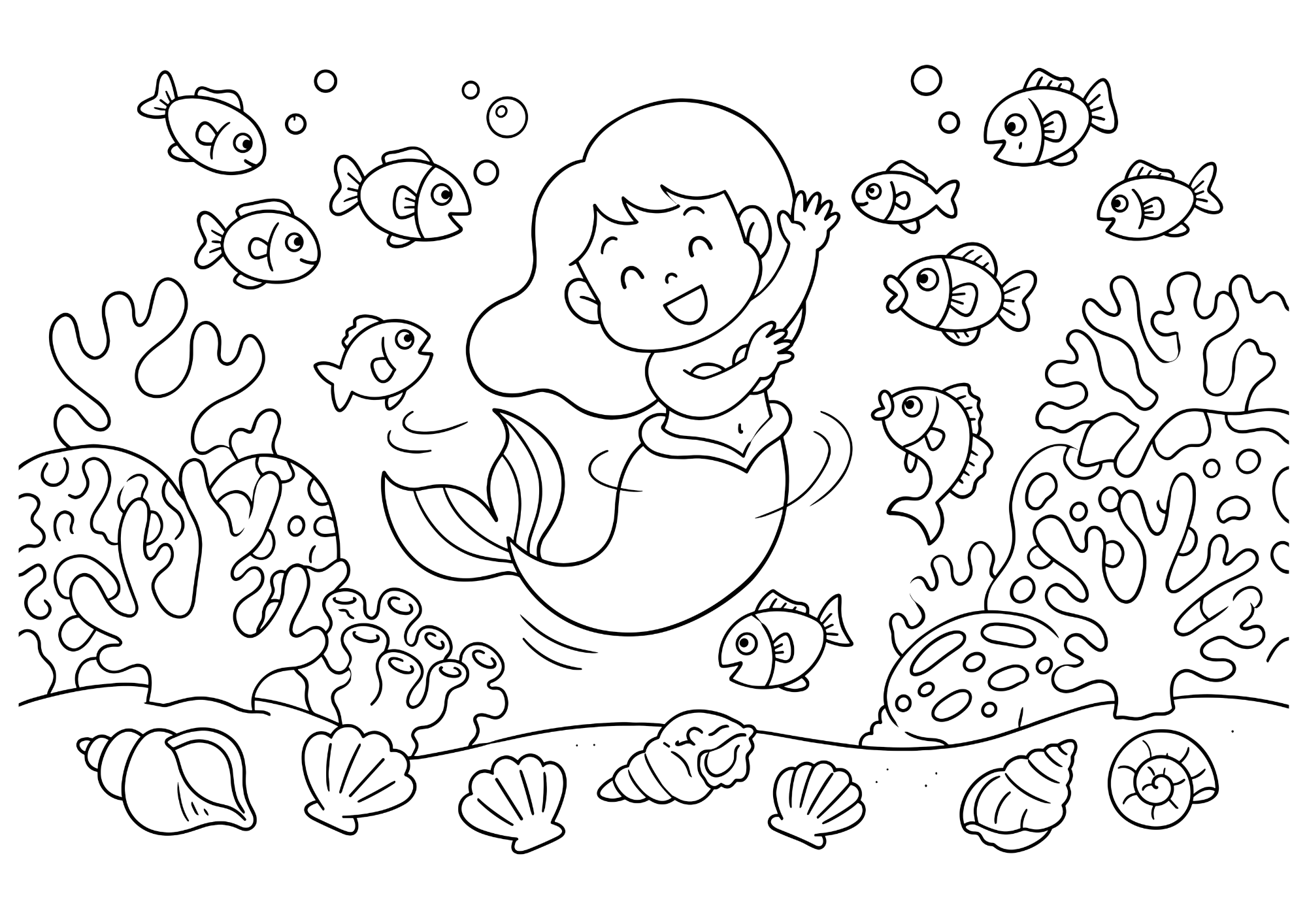 人魚 白黒 無料印刷用
