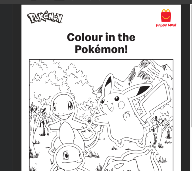 マクドナルドUK公式ポケモン塗り絵PDF「Colour in the Pokémon!」のスクリーンショット