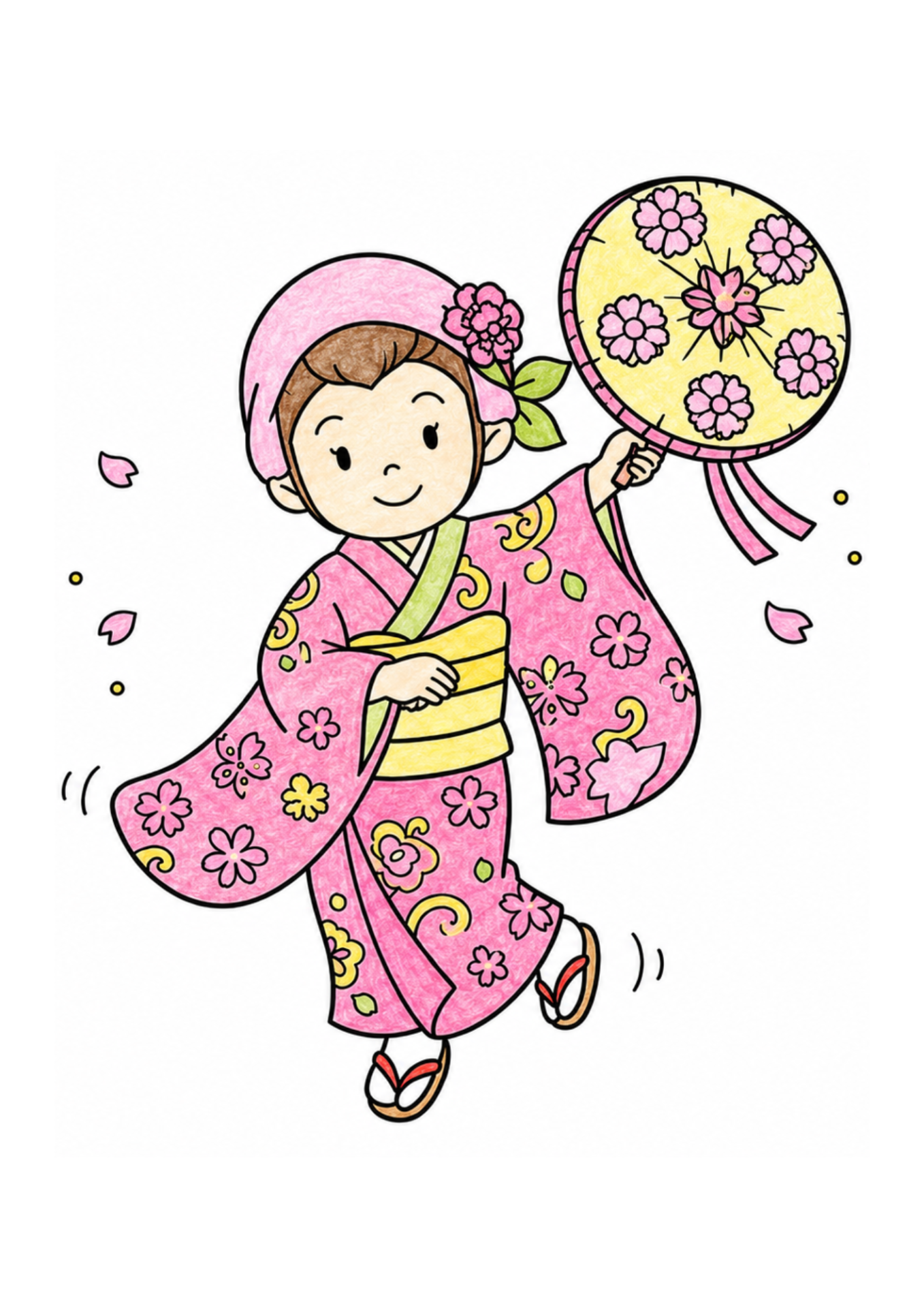山形花笠まつり 白黒 無料印刷用