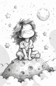 宇宙で微笑む女の子の無料塗り絵 プリントしてダウンロードできます