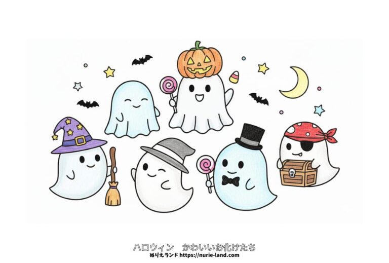 かわいいお化けの塗り絵|子供向け/ハロウィン/簡単で楽しい/無料ダウンロード素材