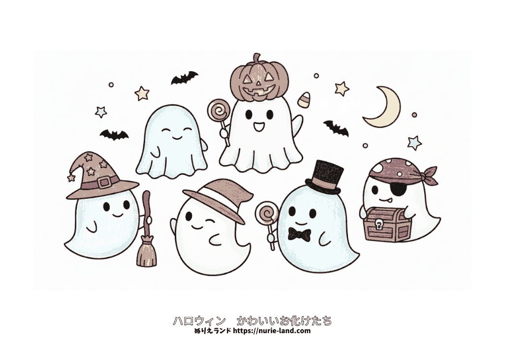 かわいいお化けの塗り絵|子供向け/ハロウィン/簡単で楽しい/無料ダウンロード素材