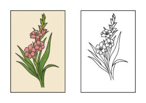 グラジオラスの塗り絵イラスト カラー見本（無料・印刷OK）