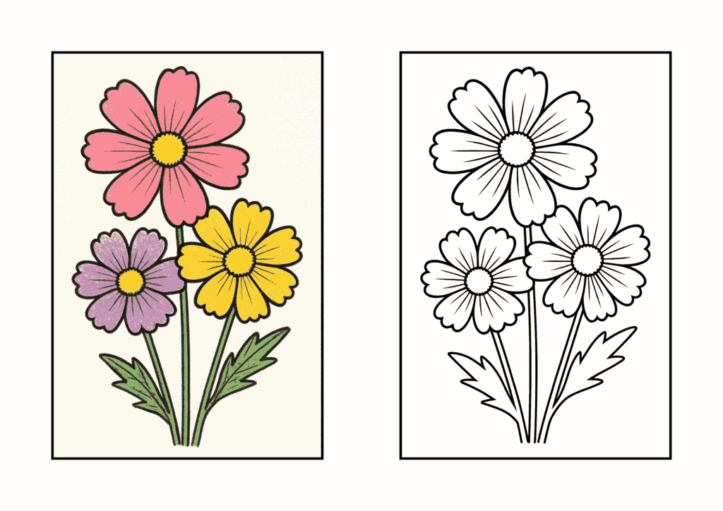 コスモスの塗り絵｜9月にぴったり秋の花｜高齢者向け無料ダウンロード