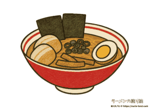 ラーメンの塗り絵｜昔ながらの醤油味を描こう｜高齢者向け見本付き無料ダウンロード
