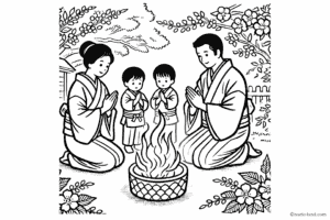 迎え火、送り火塗り絵の塗り絵 簡単な高齢者用 プリントしてダウンロードできます