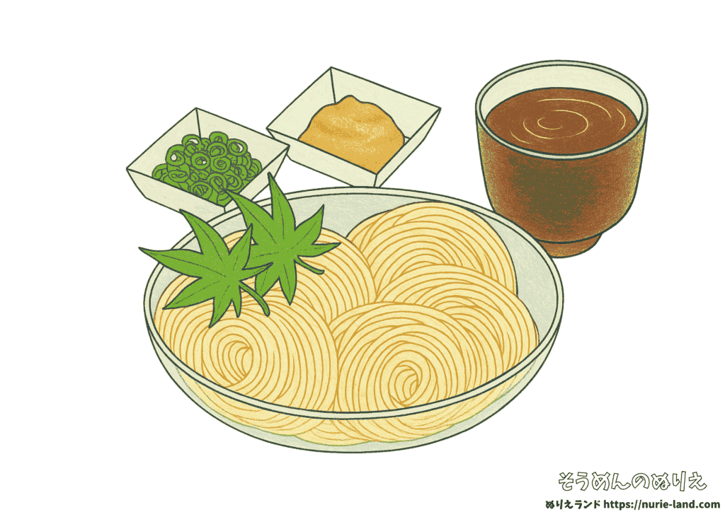 見本付き！素麺の塗り絵｜高齢者向け夏の無料素材（7月・8月の季節行事にも）