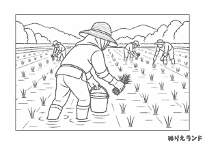 ６月の田植え風景｜高齢者向け塗り絵・見本付き【無料ダウンロード】