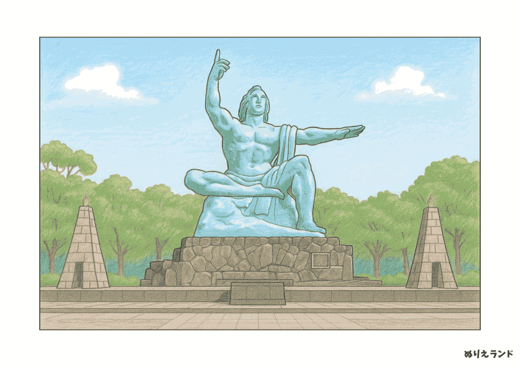 長崎の平和祈念像｜高齢者向け無料塗り絵｜ダウンロードOK