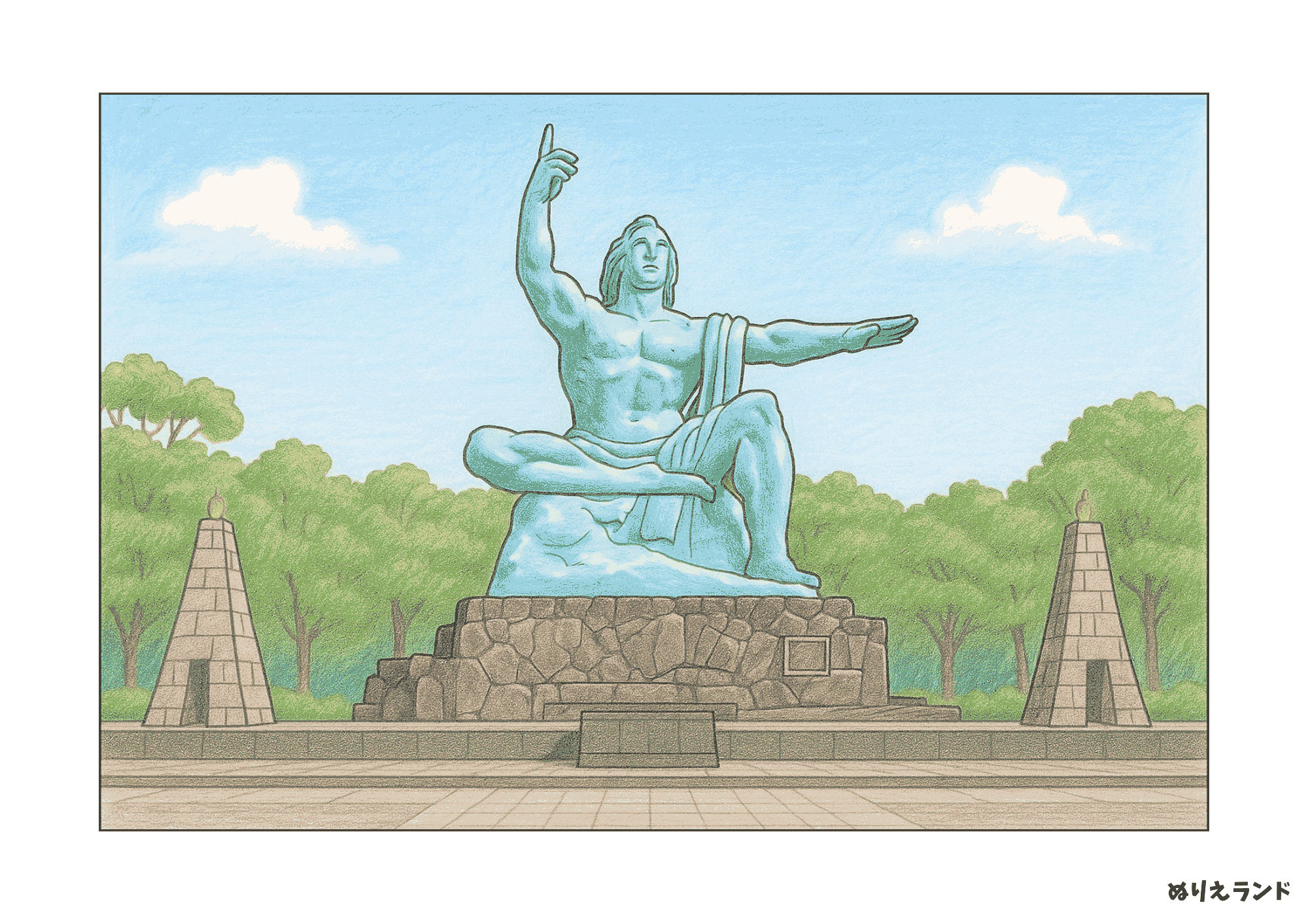 長崎の平和祈念像|高齢者向け無料塗り絵|ダウンロードOK