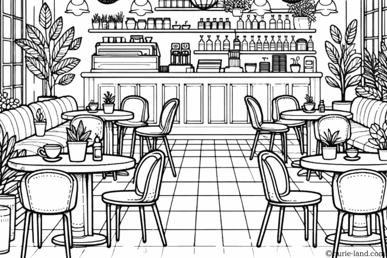 カフェの塗り絵イラスト 白黒（無料・印刷用）