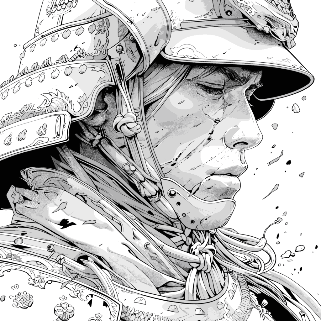 瞑想する侍の無料塗り絵 プリントしてダウンロードできます