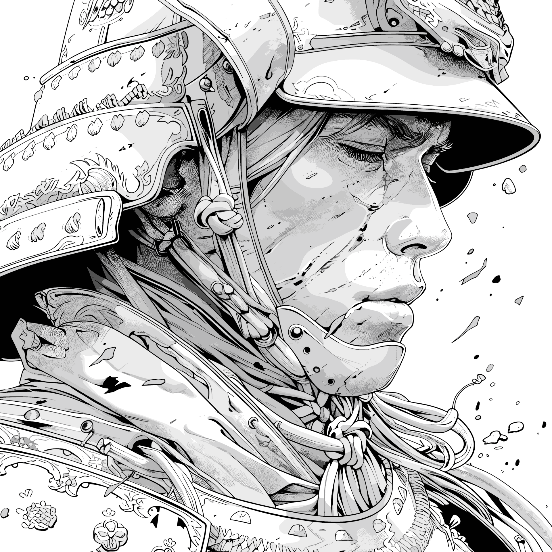 瞑想する侍の無料塗り絵 プリントしてダウンロードできます