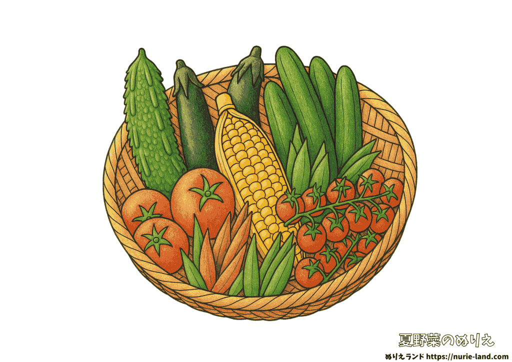 7月・8月にぴったりの夏野菜ぬりえ｜高齢者向け無料ダウンロード素材
