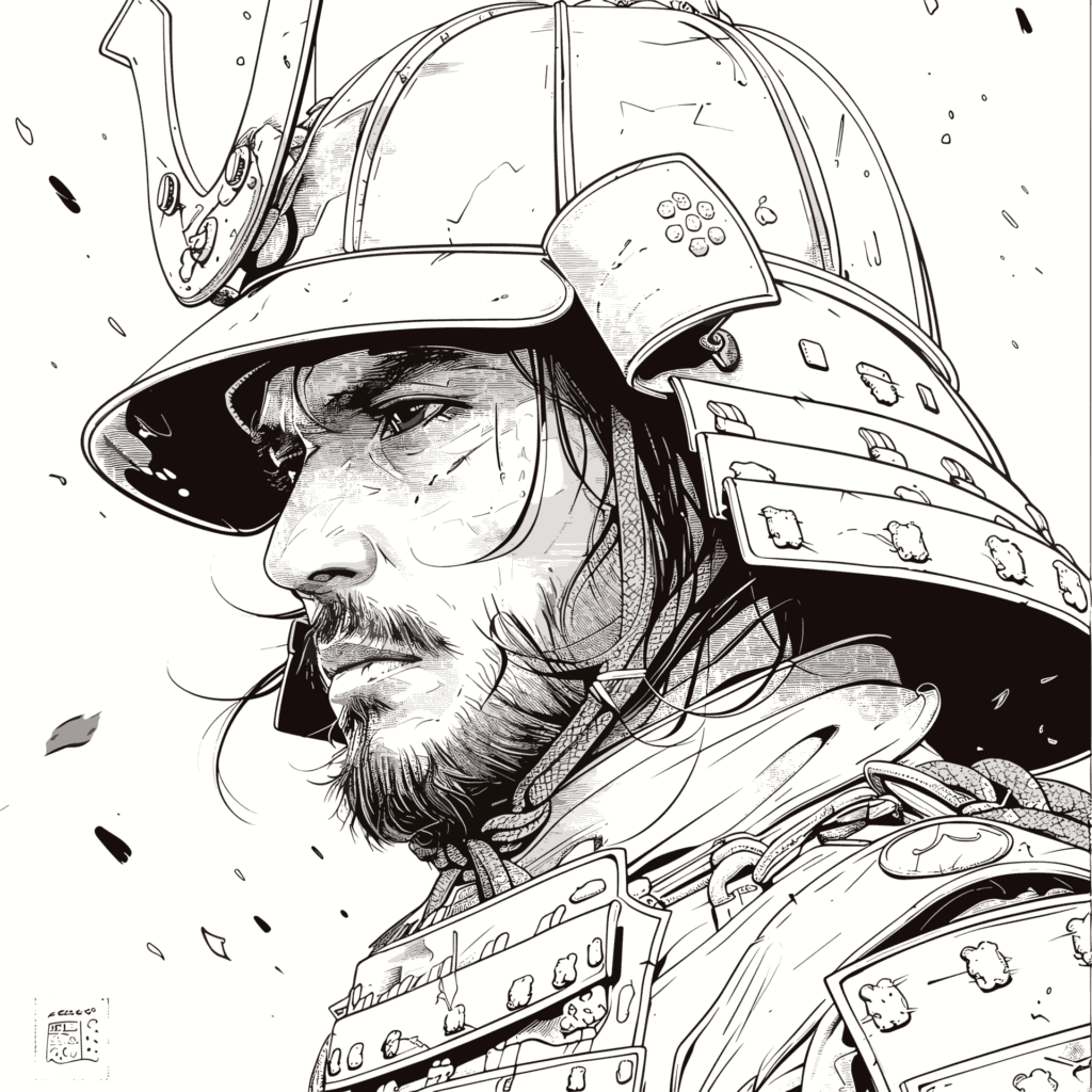 イケメン髭侍の無料塗り絵 プリントしてダウンロードできます