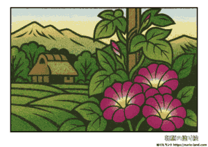 朝顔の塗り絵｜7月・8月にぴったり田舎風景｜高齢者向け無料ダウンロード
