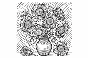 ゴッホのひまわりをモチーフにした塗り絵 簡単な高齢者用 プリントしてダウンロードできます