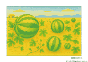 スイカ畑の風景塗り絵｜高齢者向けリアル構図が無料ダウンロード＆プリントOK