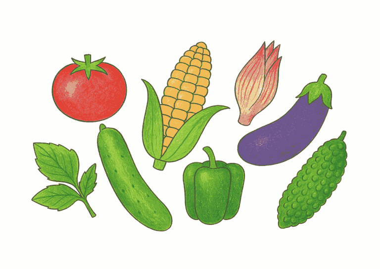 夏野菜 塗り絵 見本付きの塗り絵イラスト