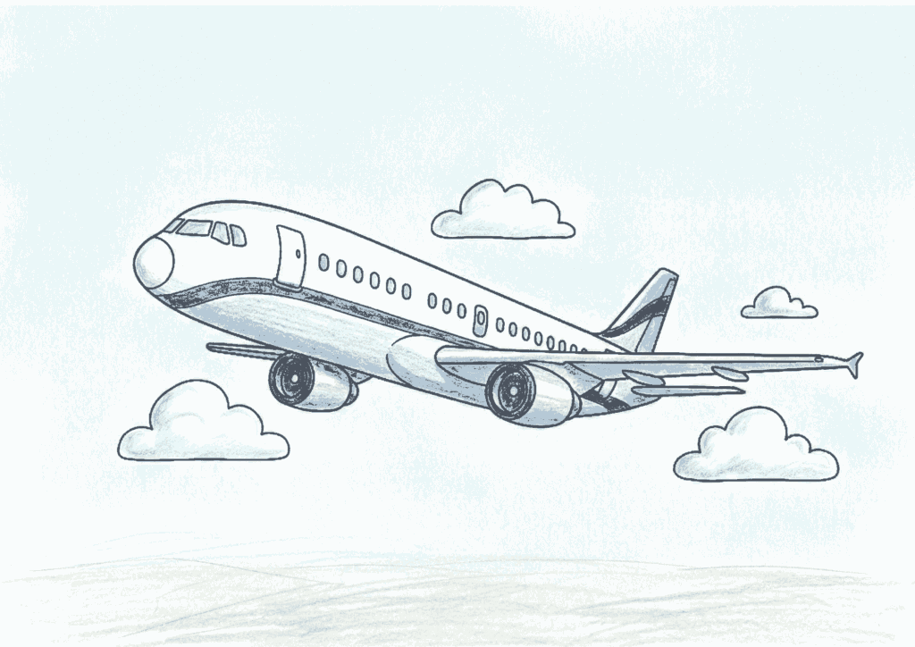 飛行機の塗り絵イラスト｜子供向けの乗り物・空を飛ぶひこうきの無料ダウンロード対応フリー画像素材