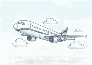 飛行機の塗り絵イラスト｜子供向けの乗り物・空を飛ぶひこうきの無料ダウンロード対応フリー画像素材