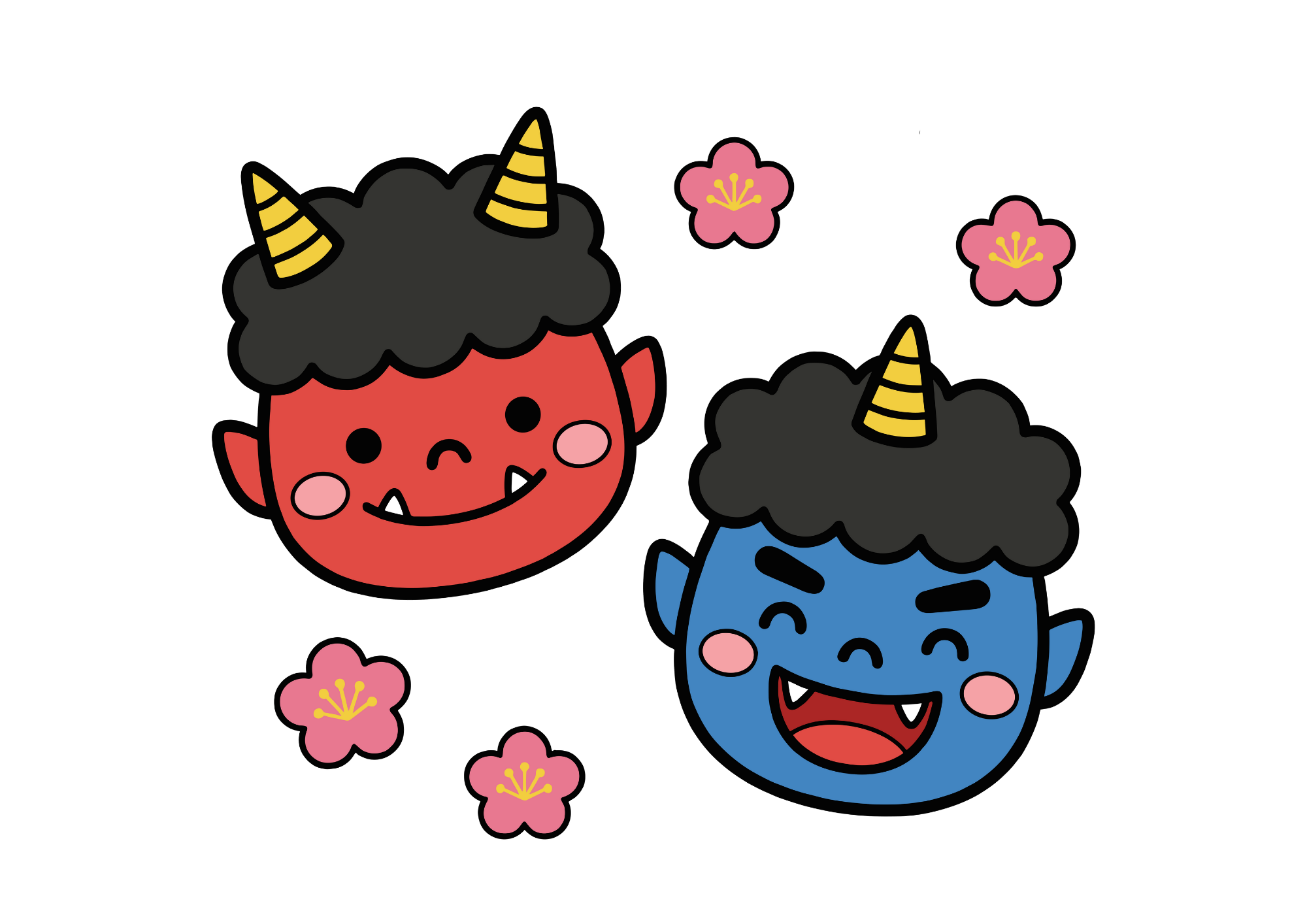 赤鬼と青鬼の塗り絵イラスト