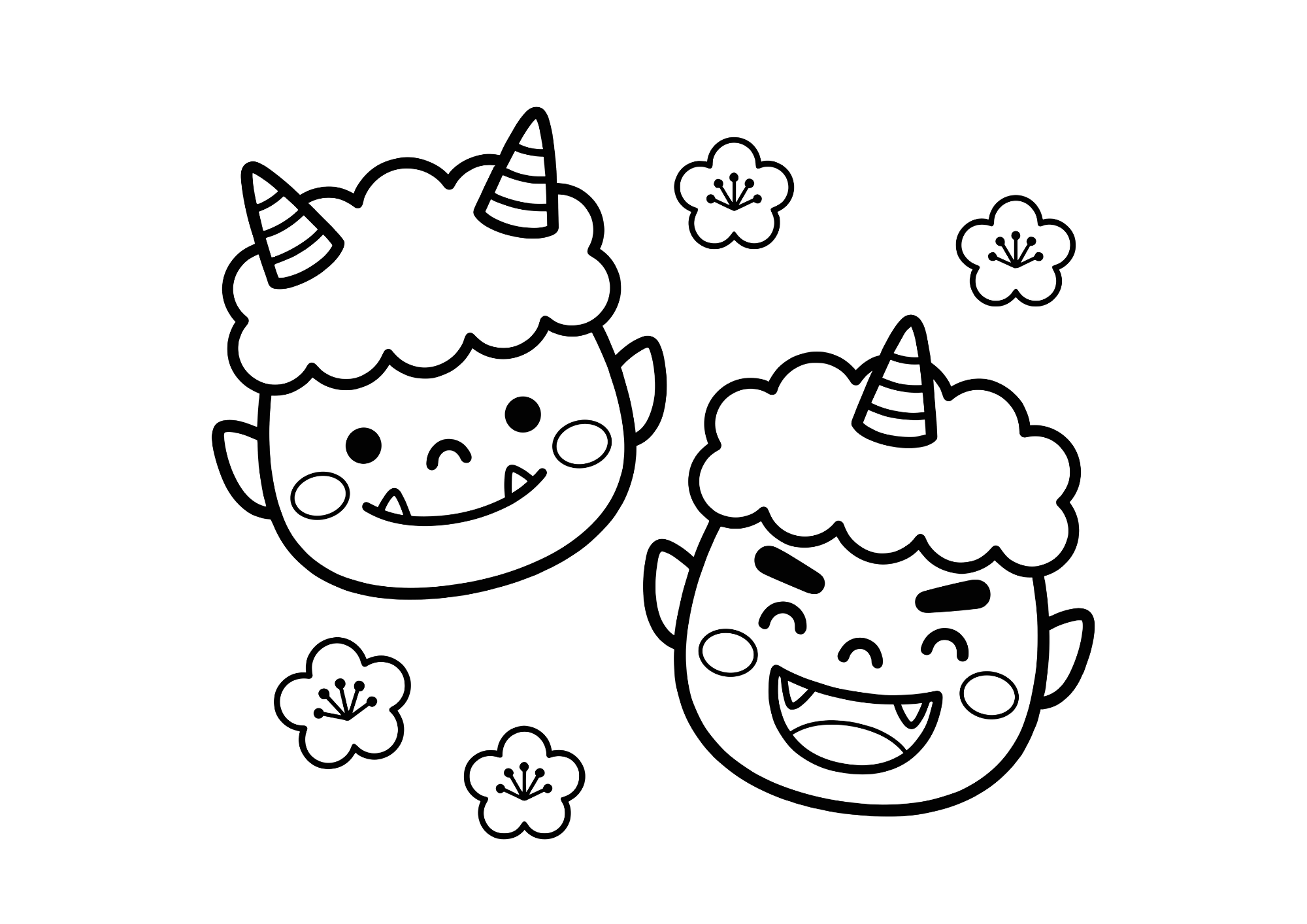 赤鬼と青鬼の塗り絵イラスト 白黒 無料ダウンロード 印刷用