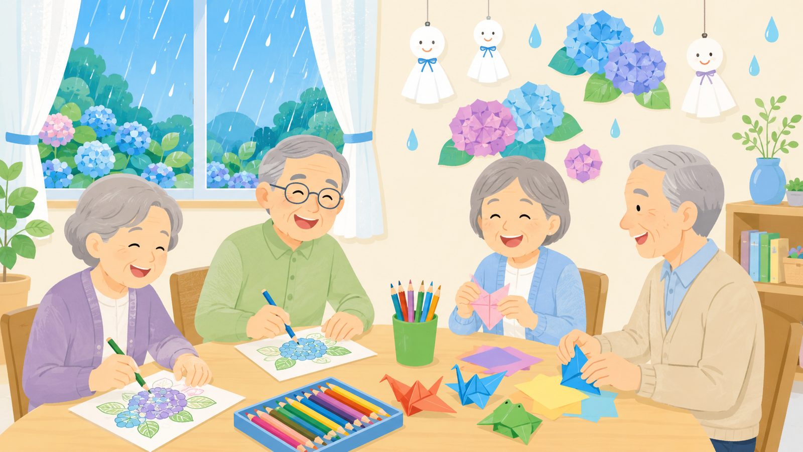 雨の日の室内遊び20選【高齢者・デイサービス向け】印刷できる塗り絵つきの塗り絵イラスト カラー見本（無料・印刷OK）