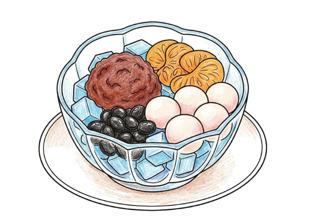 あんみつの塗り絵イラスト カラー見本（無料・印刷OK）