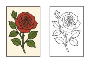 バラの塗り絵イラスト カラー見本（無料・印刷OK）