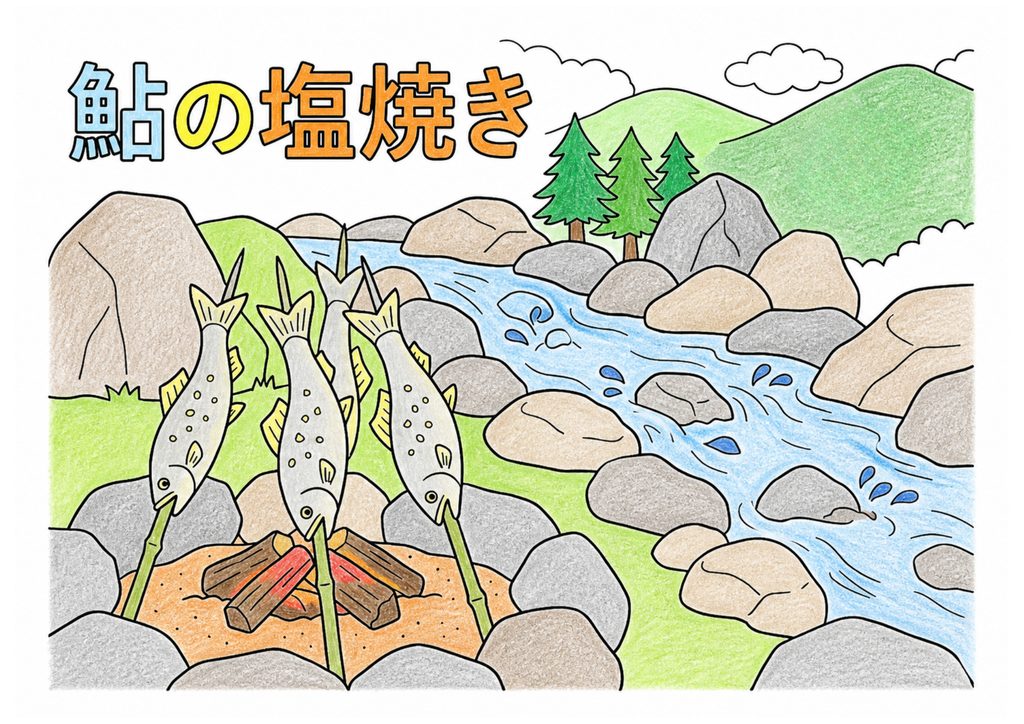鮎の塩焼きの塗り絵 カラー見本