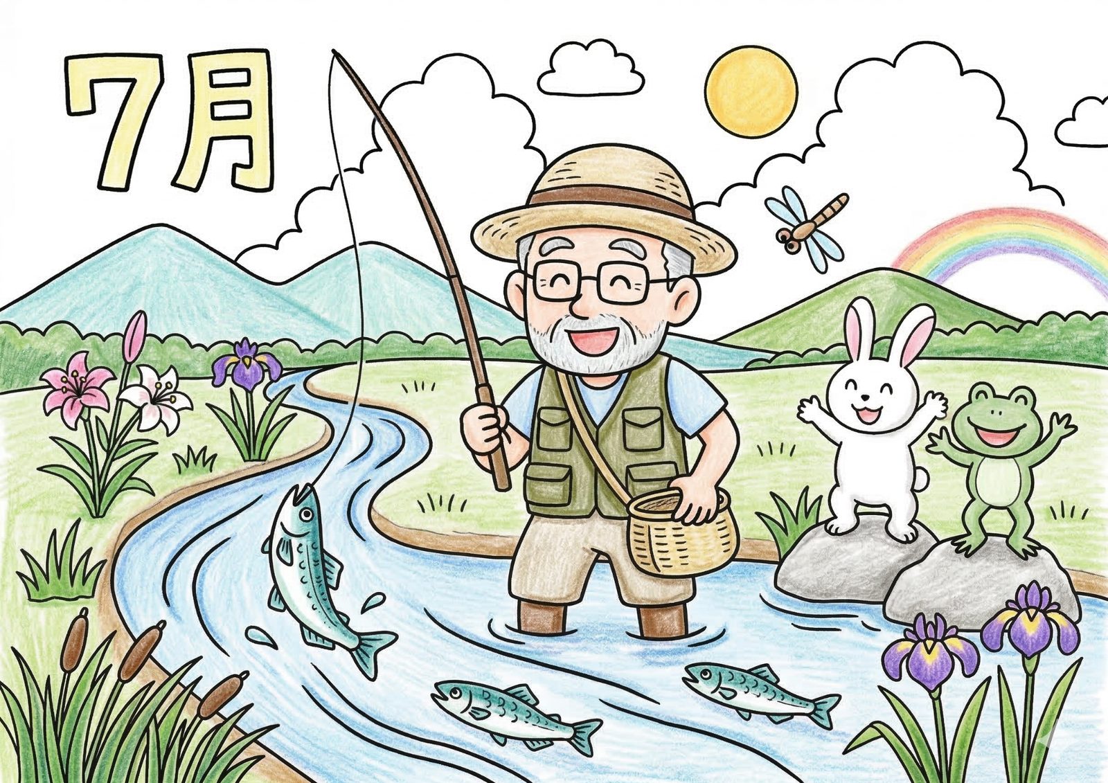 Ayu Fishing Coloring Page — Free Printable for Adults & Seniors