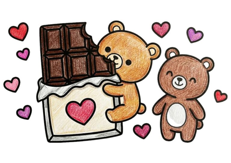 くまとチョコレートの塗り絵 カラー見本 無料ダウンロード