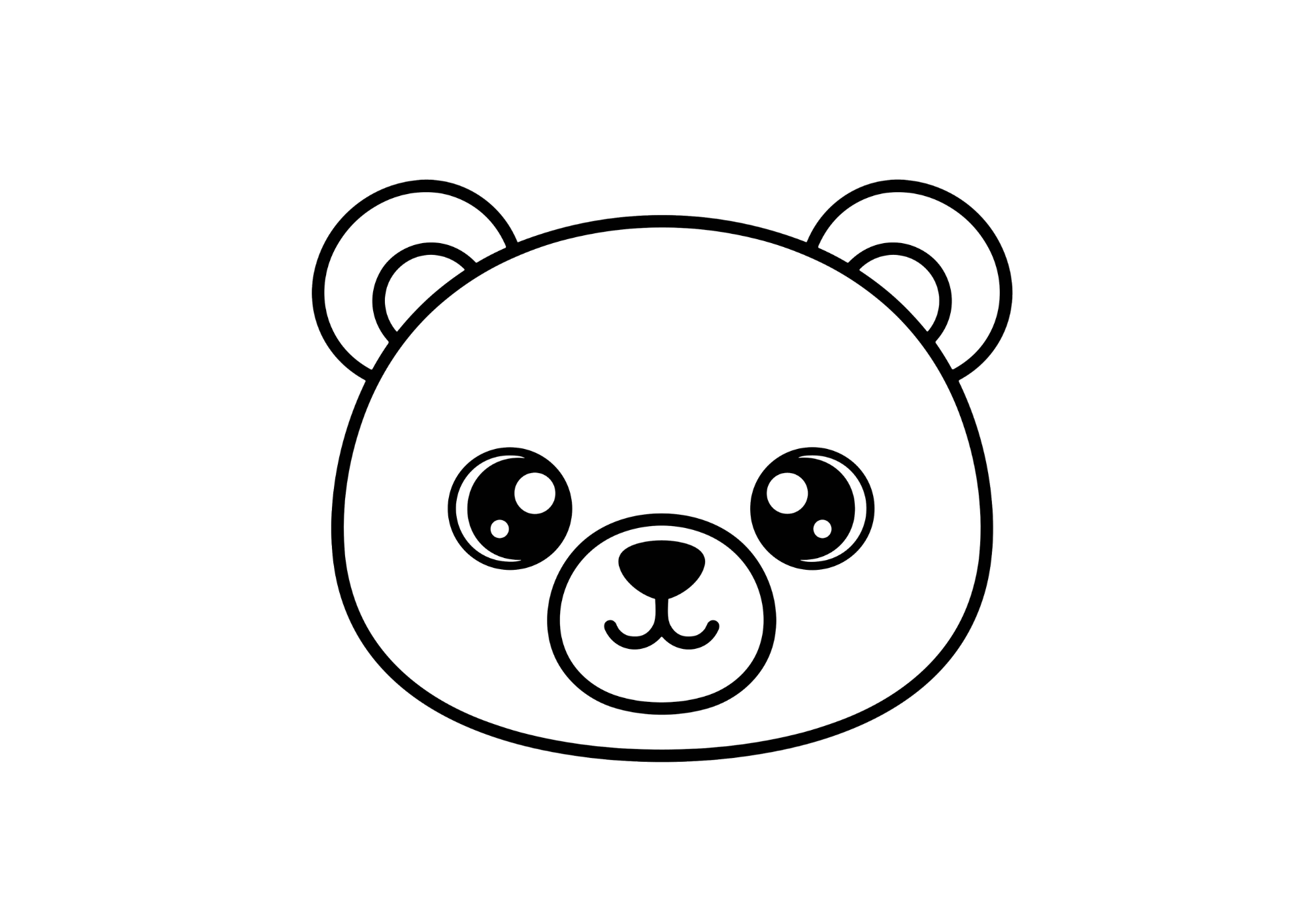 かわいいくまの顔の塗り絵イラスト 白黒 無料ダウンロード 印刷用