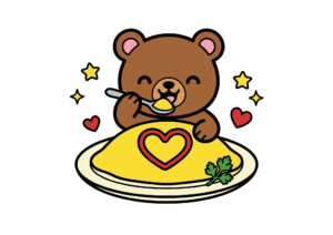 くま×オムライスの塗り絵イラスト