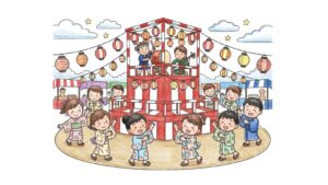 盆踊りの塗り絵イラスト カラー見本（無料・印刷OK）