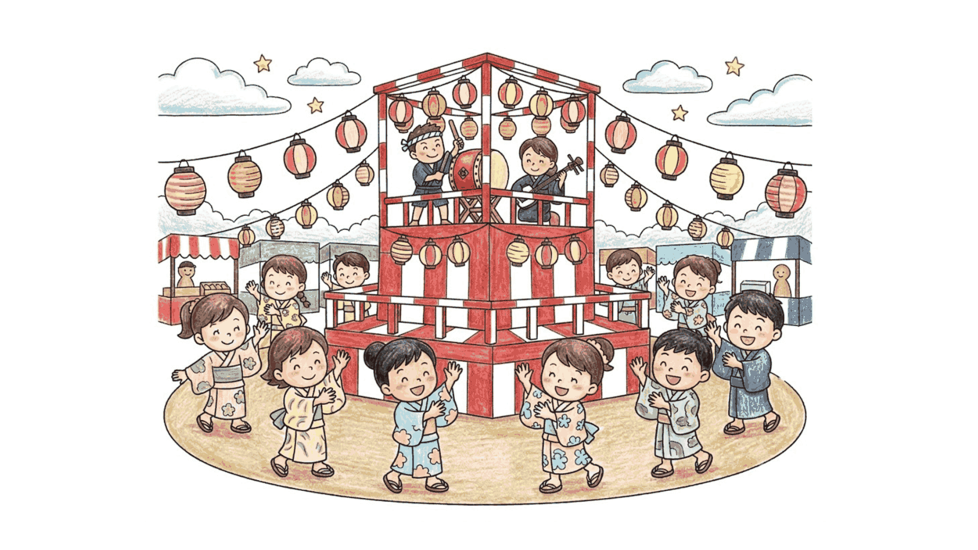 盆踊りの塗り絵（夏のお盆）｜無料でダウンロード・印刷OK