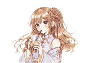 タピオカドリンクを飲む女の子の塗り絵画像｜無料ダウンロードできる白黒イラストのフリー画像素材