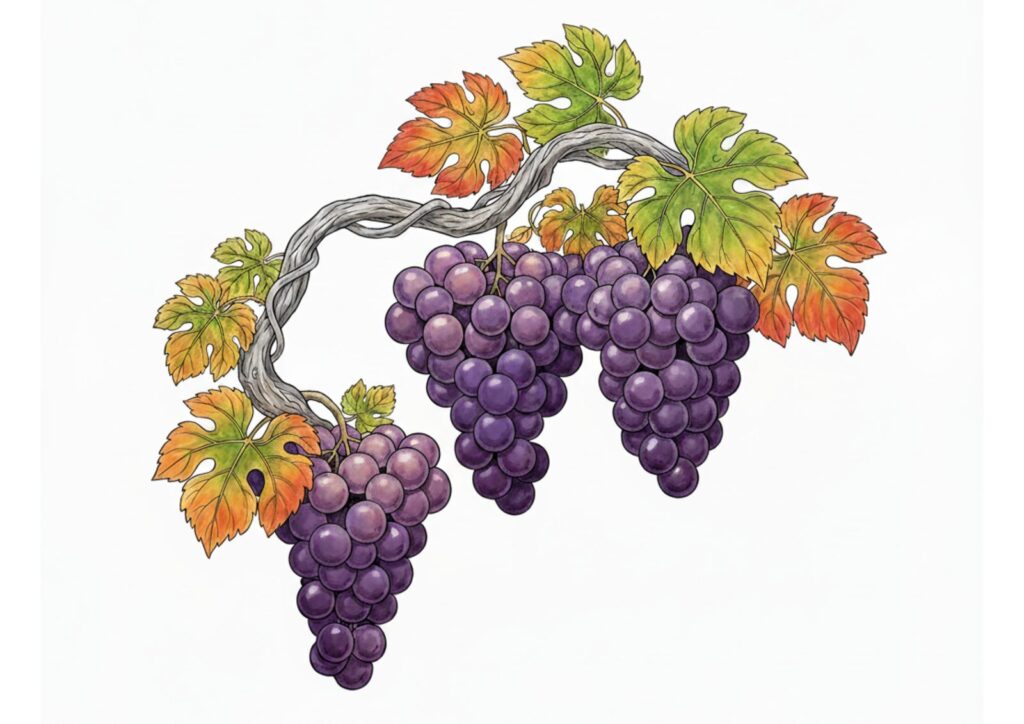 ぶどうの塗り絵イラスト カラー見本（無料・印刷OK）