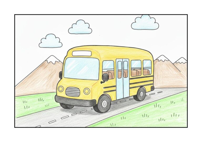 山道を走るバスの塗り絵イラスト