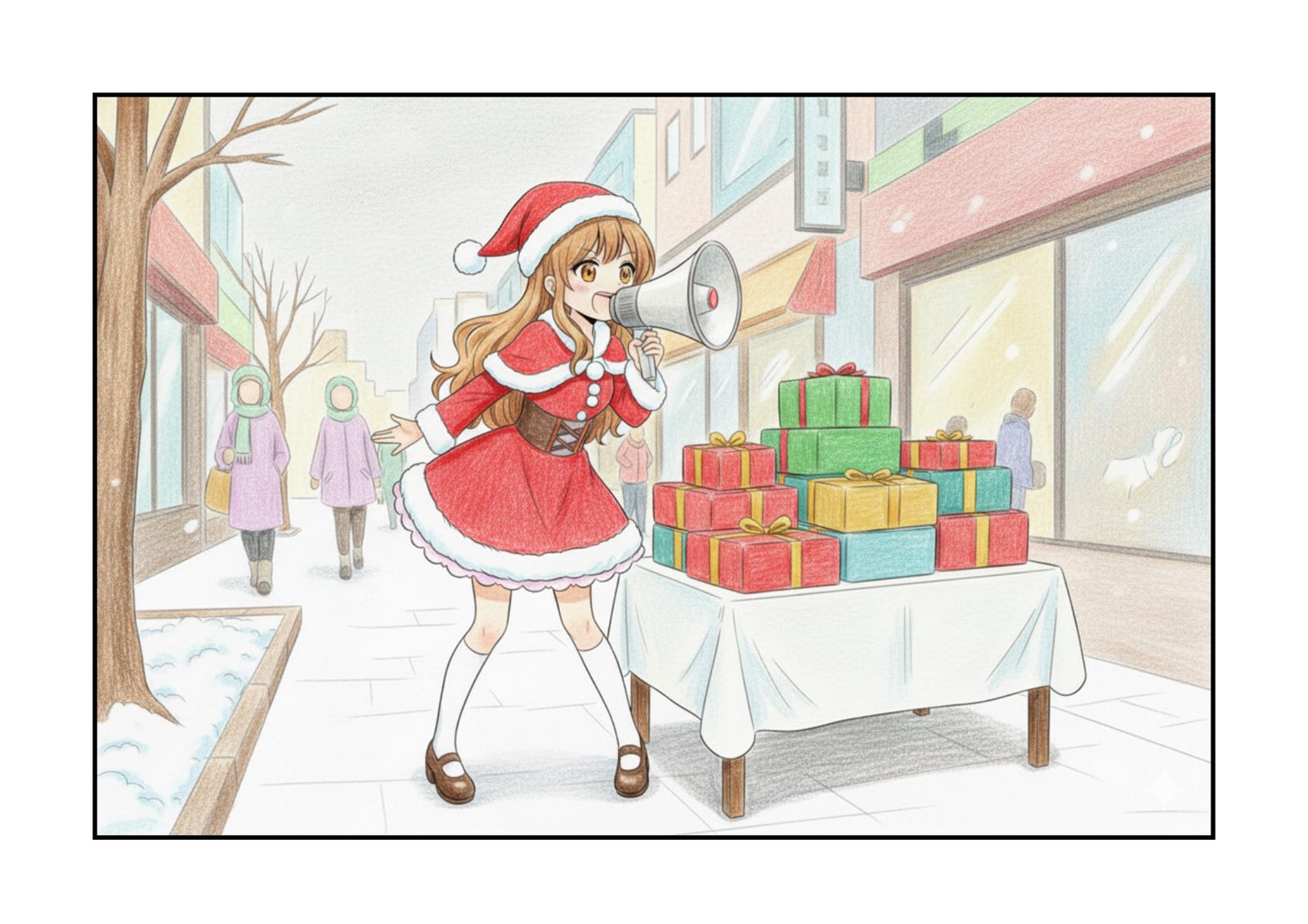 Christmas Cake Stall Coloring Page — Free Printable for Adults & Seniors