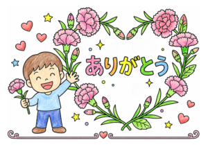 カーネーション×母の日 ありがとうの塗り絵イラスト