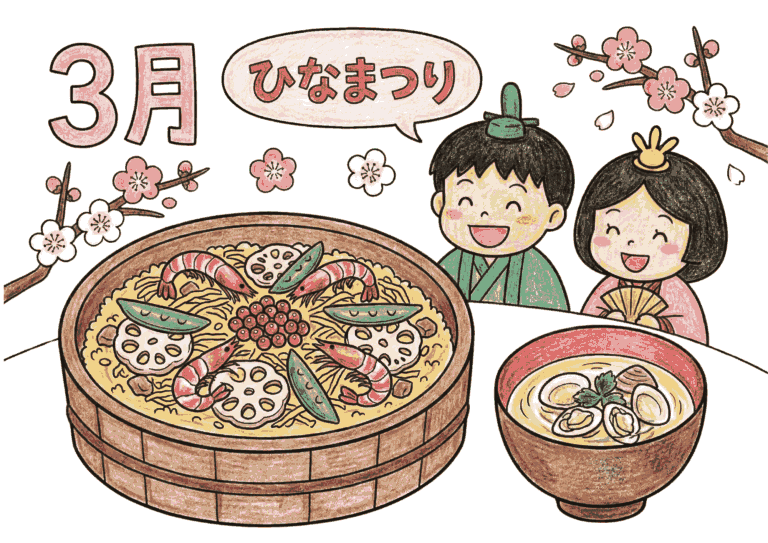 3月の行事食の塗り絵イラスト