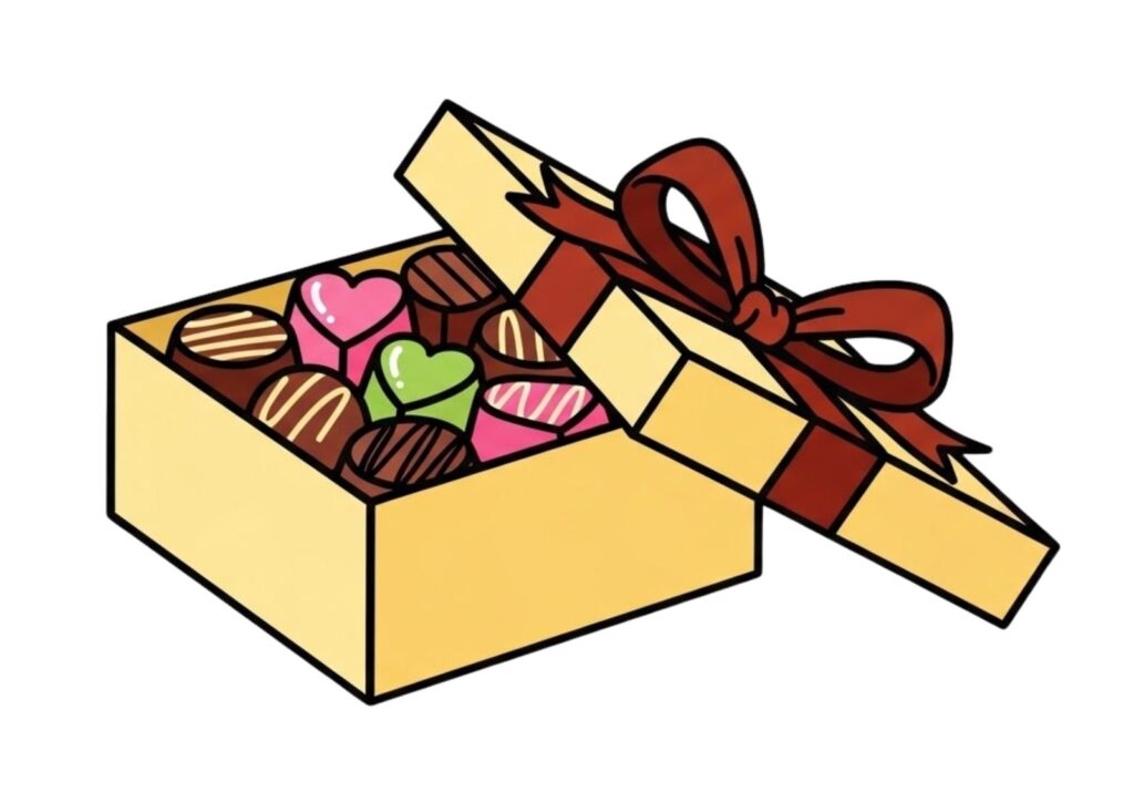 バレンタインのチョコレートの塗り絵イラスト カラー見本（無料・印刷OK）