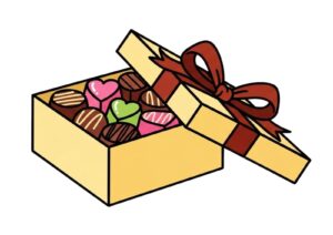 バレンタインのチョコレートの塗り絵イラスト カラー見本（無料・印刷OK）