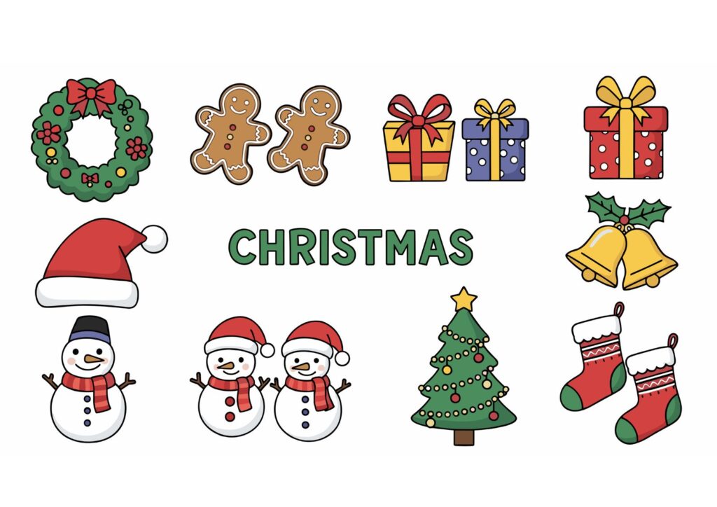 クリスマスの塗り絵イラスト カラー見本（無料・印刷OK）