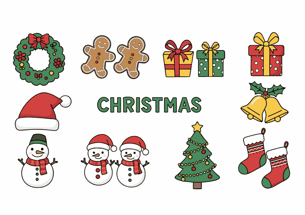 クリスマスの無料ぬりえイラスト｜幼児向け｜かわいい塗り絵素材｜12月イベント｜ダウンロード