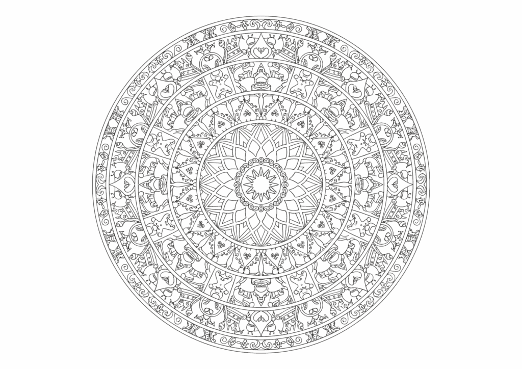 クリスマス模様の曼荼羅ぬりえイラスト｜大人向け｜繊細で美しい｜冬の癒し素材｜無料ダウンロード