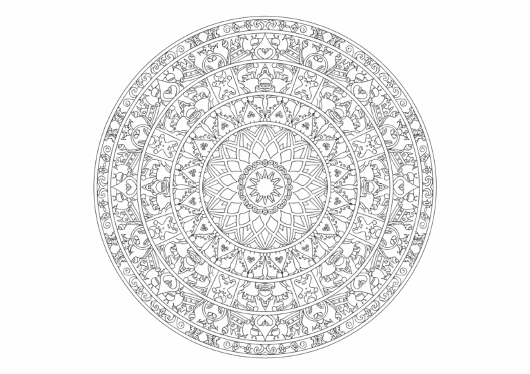 繊細なクリスマステーマ曼荼羅の塗り絵イラスト